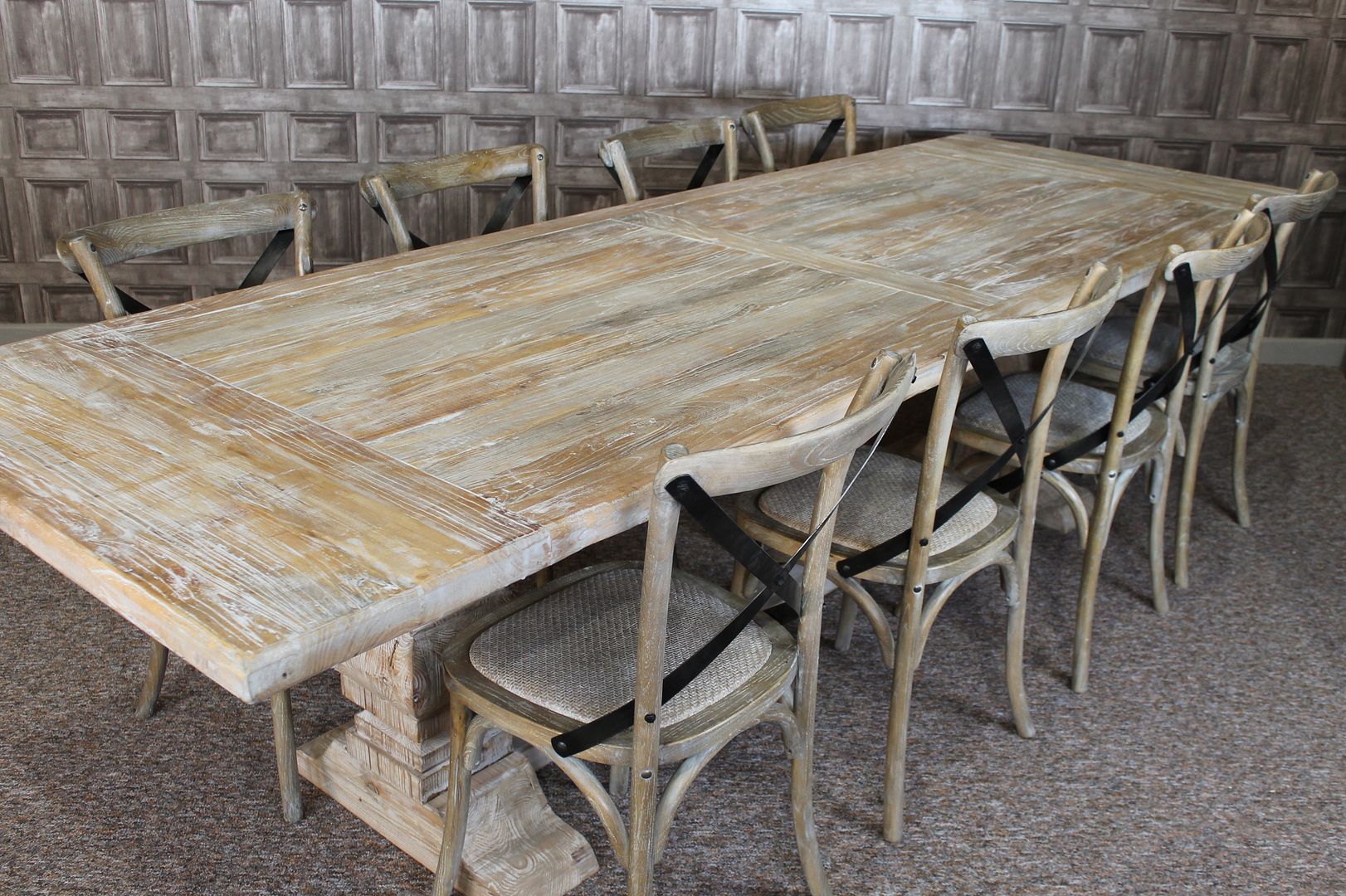 LARGE 3M DISTRESSED LIMED ELM DINING TABLE WHITE WASHED KITCHEN TABLE